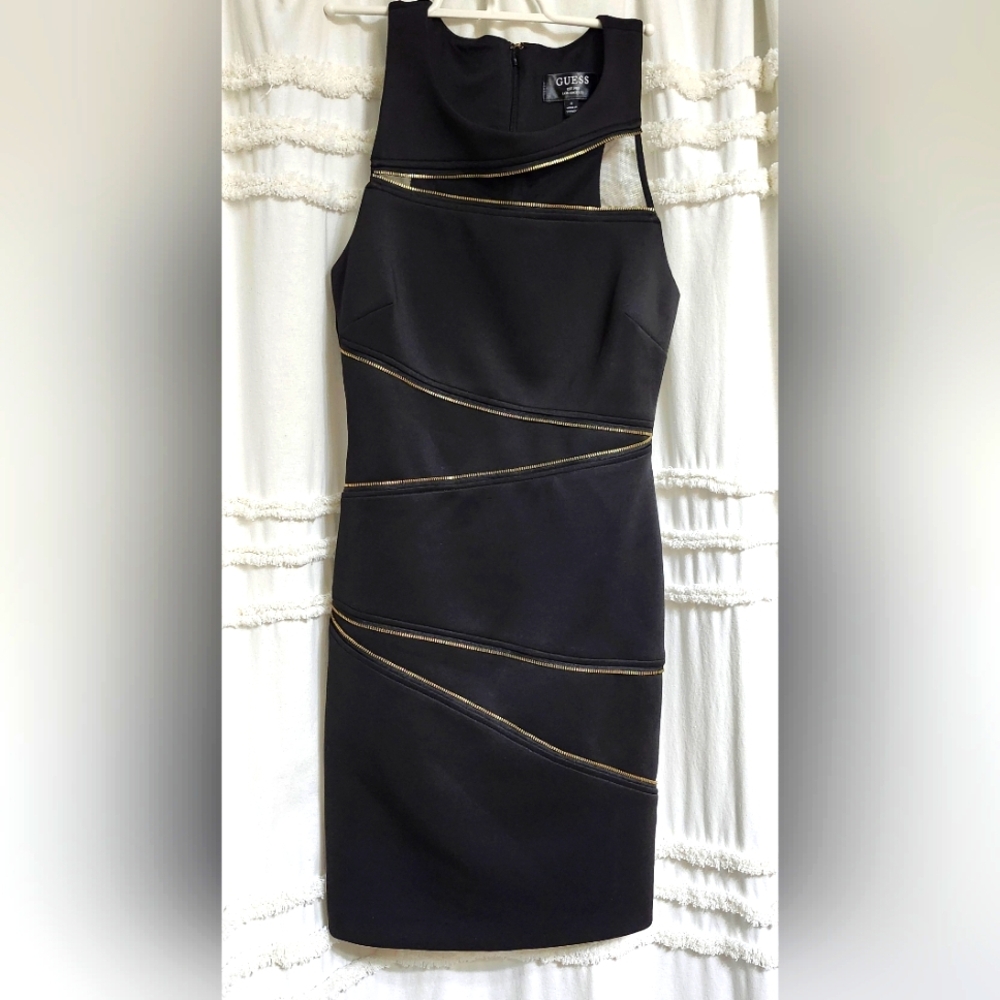 Stunning Guess Black Dress with Gold Zippered Accents. Firm On Price.